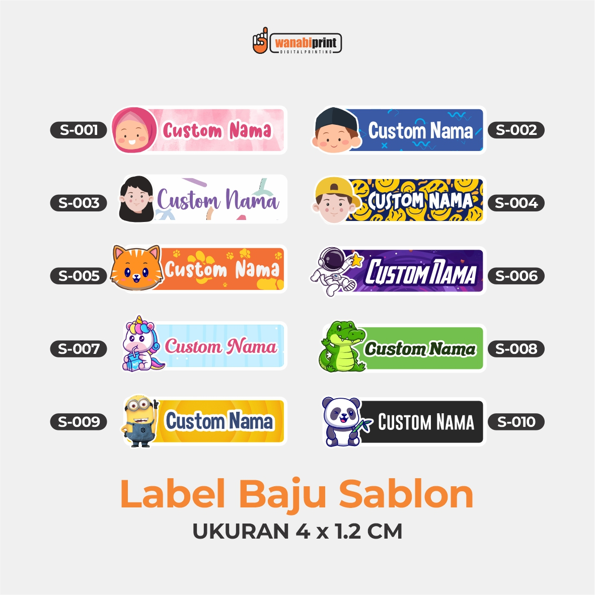 LABEL BAJU SABLON UK. 4x1,2CM ISI 56PCS